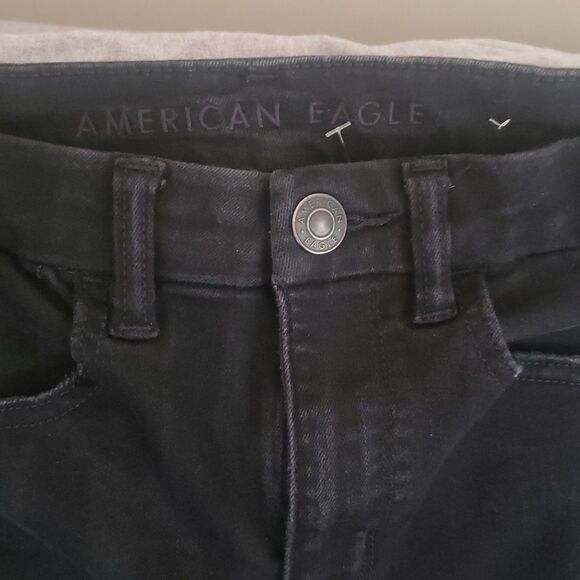 American Eagle jeans women's sz 6 black destroyed holes stretch hi-rise jegging - Picture 12 of 16